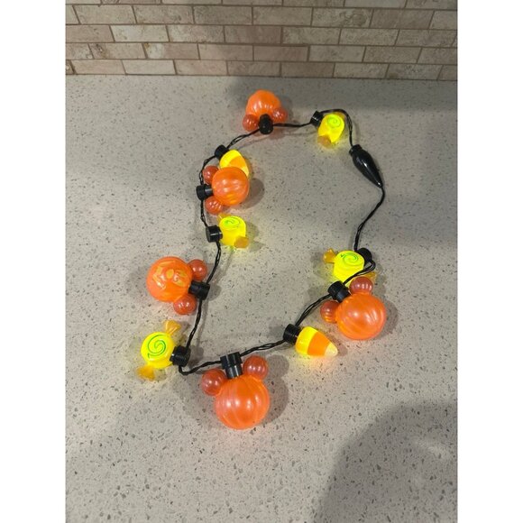 Disney Parks Halloween Mickey Pumpkin Candy Corn Glow Light Up Necklace Works! - Picture 2 of 2
